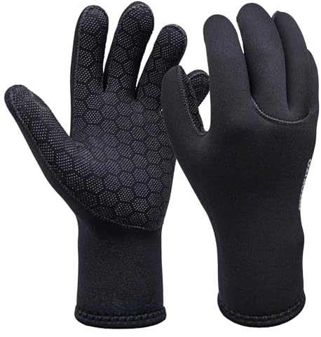 Dizokizo Neoprene Gloves Men Women,3mm Five Finger Waterproof Diving Gloves Thermal Anti-Slip Wetsuit Gloves for Kayaking Snorkeling Surfing and Other Water Sports (Black X-Large)