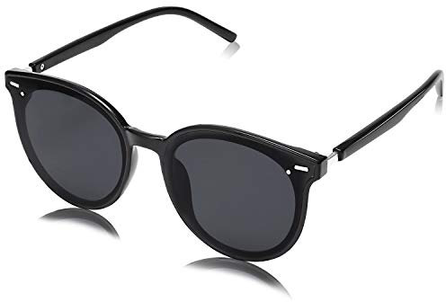 SOJOS Klassisch Retro Runde Sonnenbrille Damen Herren Groß Brille SJ2067 mit Schwarz Rahmen/Schwarz Linse