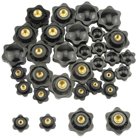 WMYCONGCONG 32 PCS Star Knob Black Nylon Screw-On Type Threaded Knob Nuts Star Shape Hand Tighten Clamping Knobs M4 M6 M8 M10