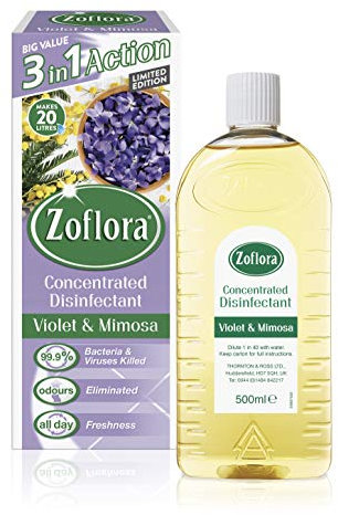 Zoflora Violet and Mimosa 500ml, Concentrated 3-in-1 Multipurpose Disinfectant Kills 99.9% of Bacteria & Viruses
