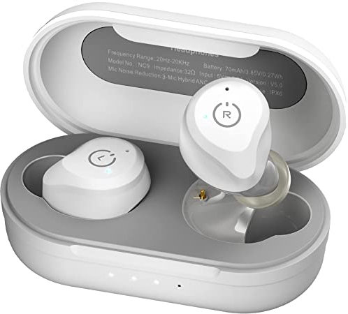 TOZO NC9 Wireless Bluetooth Earphones Active Touch Control Bluetooth 5.0 In-Ear Stereo Headphones with Charging Case, Premium Bass Built-in Mic Headset for Sports, White