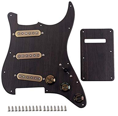 Alnicov 3-lagige vorverdrahtete Loaded Pickguard Scratchplate Backplate mit SSS Alnico V Pickups Kit für Strat ST E-Gitarren (Holzmaserung)