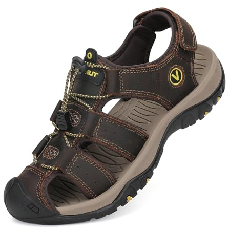 FLARUT Sandaler Herr Bekväma Sportsandaler Sandaler Med Stängd tå för Män Trekking Strand Justerbara(Mörkbrun B,47 EU)