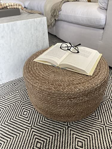 Scandilivin Homes Pouf Ottoman - 100% Natural Jute Braided- Footrest Pouf Hand Knitted - Traditional Cord Boho Pouffe - for The Living Room, Bedroom, Nursery, Patio, Lounge (20 x 20 x 10)