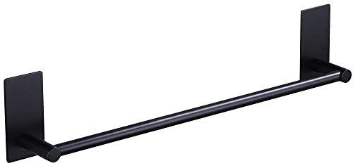 JS Toalleros de Baño Sin Taladro, Barra de Toalla autoadhesiva, Negro Cepillado, Acero Inoxidable, 40 cm/15,75 Pulgadas, toallero de Cocina, Puerta, Montaje en Pared