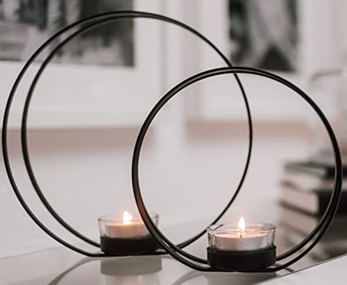 CeleBig® Kerzenständer 2er Set | Teelichtschutz | Kerzenhalter Schwarz | Windlicht | Rund | Edle Verarbeitung | Geschenkartikel | Zeitloses Geschenk