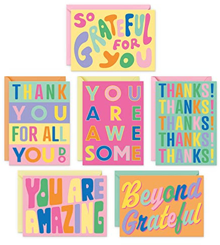 Sweetzer & Orange S&O Fun Thank You Cards with Envelopes, Set of 24 Assorted Gratitude Note Cards in Pop Colors, Decorative Thank You Notes to Mix & Match for Expressing Appreciation