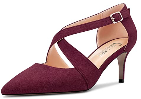 Castamere Mujer Medio Aguja Heel Puntiaguada Punta Pumps Correa Cruzada Sexy Clásico 6.5 CM Heels Borgoña Rojo Ante 41 EU