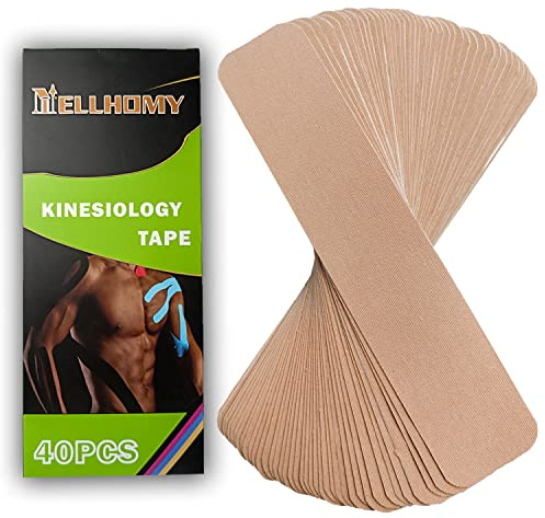 40PCS Kinesiology Tape Pre-Cut, Original Cotton Elastic Premium Athletic Sports Tape, Hypoallergenic and Waterproof K Tape for Muscle Pain Relief and Joint Support(Skin Color)
