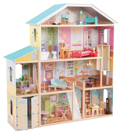 KidKraft Majestic Mansion Casa de munecas, de Madera | Gran casa XXL, 4 Plantas, 34 Accesorios, Muebles y Ascensor incluidos | Juegos de rol | Dimensiones totales: 132 x 35 x 135 cm.