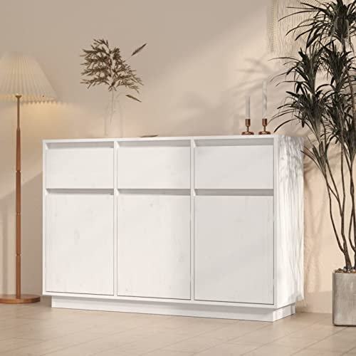 Homgoday Aparador blanco 110 x 34 x 75 cm de madera maciza de pino, armario de almacenamiento, aparador de cocina, ahorra espacio, mueble para salón, dormitorio, oficina