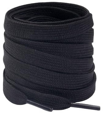 Boolavard 2 Pairs Premium Flat Shoe Laces for Sneakers, Shoelaces for Sneakers, Athletic Shoelaces 8mm Wide (Black, 90cm)