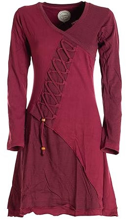 Vishes - Alternative Bekleidung - Asymmetrisches Langarm Damen Baumwoll-Keid Shirt-Kleid dunkelrot 42-44