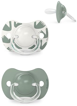 Suavinex Lot 2 Sucettes pour Bébé 6/18 Mois Tétine Symétrique SX Pro en Silicone Tétine plus Plate et Flexible Réversible Respecte le Développement Buccodentaire Walk Vert