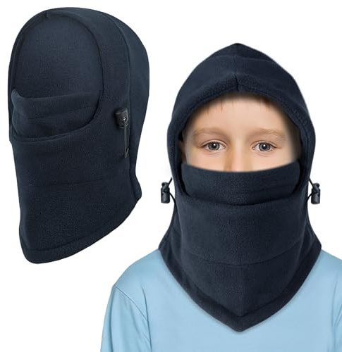 TAGVO Sturmhaube Winter Kinder 4-10 Jahre, Antistatisch Warm Fleece Skimaske mit Kordelzug, Atmungsaktiv Elastizität Balaclava Nackenwärmer Hals Gaiter für Jungen und Mädchen Outdoor-Aktivitäten