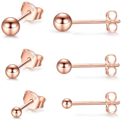 CERSLIMO Ohrstecker Rosegold Set, Ohrringe Sterling Silber Stecker Ball Runde Rose Vergoldet 2mm 3mm 4mm Klein Geschenke für Damen Frauen Herren Mädchen