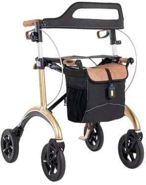 Saljol Carbon Rollator, 12lb Lightweight Rollator with Seat Bag Foldable Outdoor Walking Frame Seat Height 62cm Gold