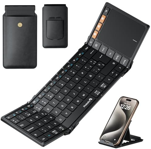 ProtoArc Teclado Inalambrico Plegable con Touchpad, XK01 TP Teclado Bluetooth Español Portatil para Viajes,Tamaño Completo para iPad, iOS, Microsoft Surface, Android, Windows PC Portátil - Negro