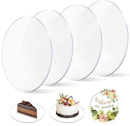 Nchdewui 4 Stück Acryl Cake Board, Cakeboard Rund, Kuchenplatte, Wiederverwendbar Tortenunterlagen Zum Servieren Von Kuchen, DIY Handwerk (28cm)