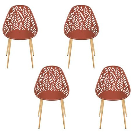 HOME DECO FACTORY - HDO0334 Lot de 4 Chaises Lucena Terracotta - Mobilier d'Extérieur - Assise Ajourée - 52,3x83,4x53,3 cm - Hauteur Assise 45 cm - Couleur Orange Marron