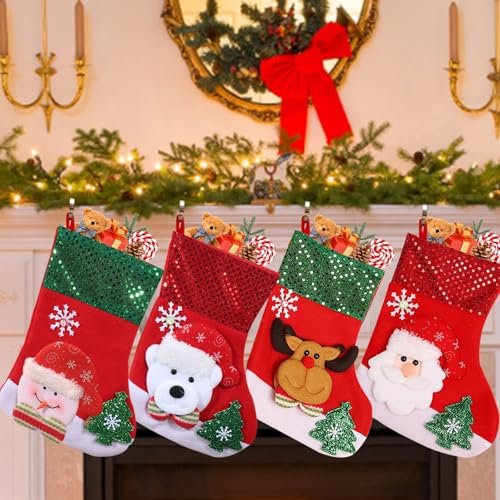 ZFHLZJY Weihnachtsstrumpf,4 er Set Nikolausstrumpf Nikolausstiefel für Weihnachtsdeko, Nikolausstiefel zum Befüllen Weihnachtsocken für Weihnachten Kamin Deko Geschenke
