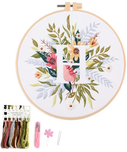 Myfelicity broderisats för nybörjare och vuxna, design med blommor och bokstäver (408-H)