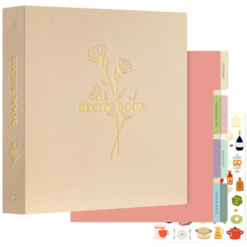 Lanpn Recipe Binder A4 3 Ring Kit, Waterproof Recipe Book Organizer Binder with 60 Plastic Sleeves,116 Recipes, Dividers, Labels & Stickers, Blank Recipe Journal Write Your Own Recipe Oat 30 x 32 cm