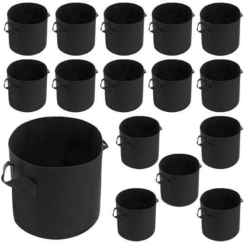 MUNGHOK Lot de 16 Sacs de Plantation en Tissu Non Tissé Noir de 18 L avec Anses, Sacs de Jardin pour Légumes, Pommes de Terre, Plantes de Jardin, 25 x 30 cm