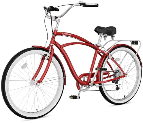 MOPHOTO 24 26 Adult Bike 7-Speed Beach Cruiser Bike for Adults, Rear Rack, Fenders, Step-Through or Classic Frame