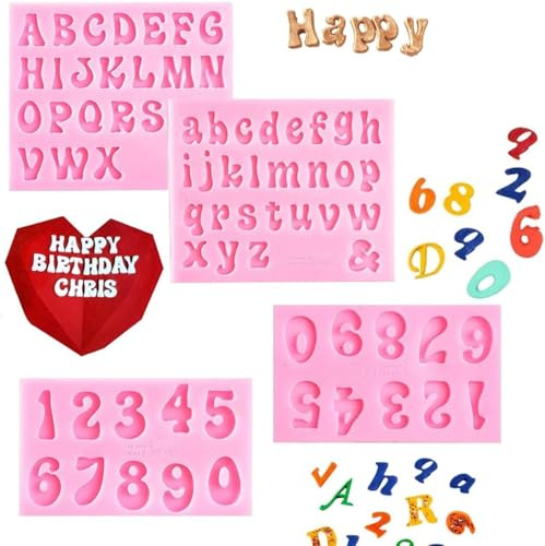 SUEOUX 3 moldes de silicona con letras y números, molde reutilizable para velas de chocolate y fondant, bandeja de silicona para hacer galletas con números del alfabeto 3D, molde para hornear pasteles