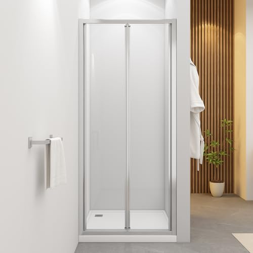 Bathlink 800 x 1950mm Bi-Fold Shower Door Enclosure, Folding Shower Screen 5mm Easy Clean Toughened Glass