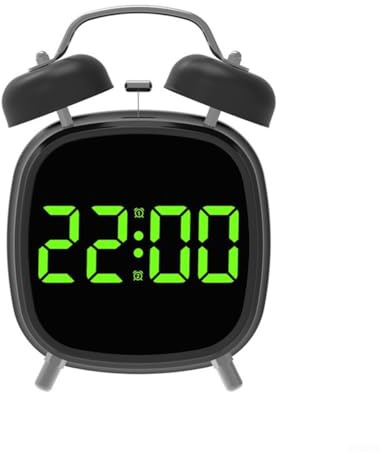 YJDOORPLAY Reloj despertador digital LED con campanas dobles, pantalla de 4 pulgadas para dormitorio, oficina, USB o para batería, funcionamiento silencioso (negro G)