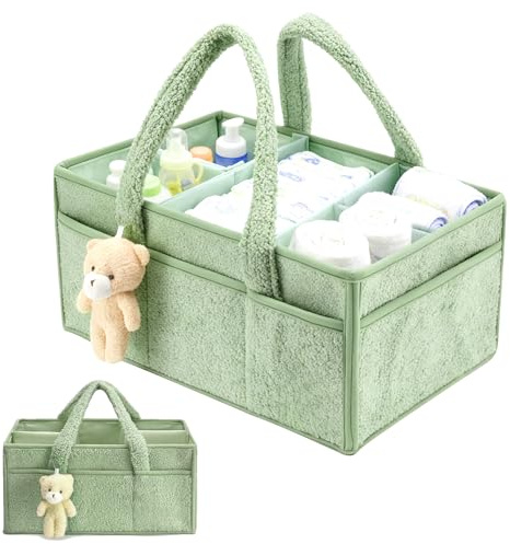 Pmueuff Panier de Rangement Bebe Portable avec Compartiments, Panier de Rangement Multifonction pour Couches et Lingettes, pliable avec motif divisé
