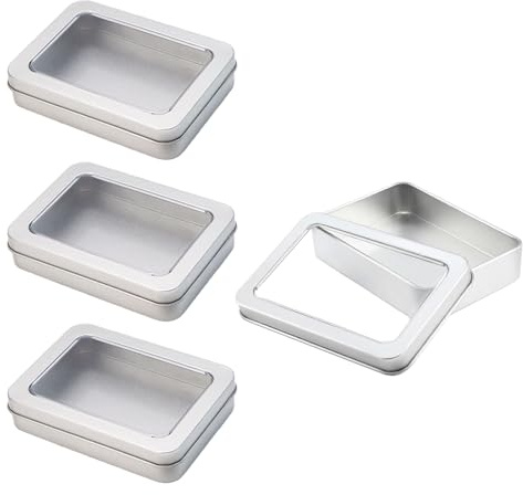 ZMZaoan 8 Piezas Metálicos Rectangulares de Latas, Cajas Rectangulares de Metal con Bisagras- 4 Grandes + 4 Pequeñas Cajas Metálicas, Latas Vacías de Almacenamiento para todo pequeño (Minimalista)