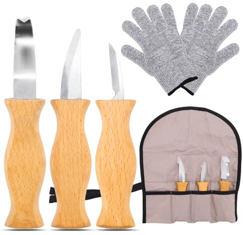 Raxfekro Kit per intaglio del legno, scalpelli per legno,set di coltelli da intaglio professionali attrezzi per lavorare il legno per Principianti e Appassionati del Fai da Te