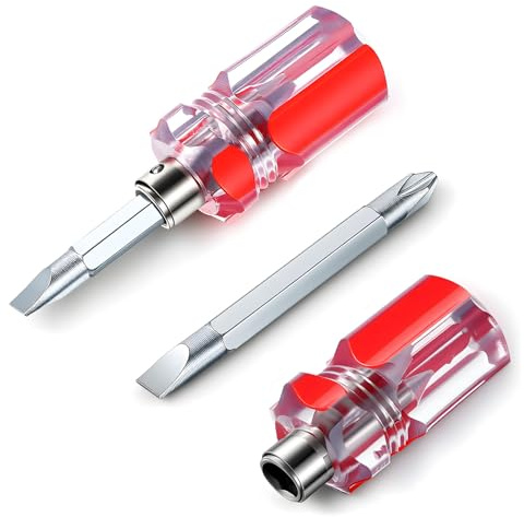 2 Pack Stubby Screwdriver Phillips Head and Short Flat Head Dual-use Screwdrivers with Magnetic Tip, Portable Small Short Phillips Screwdriver for Tight Spaces