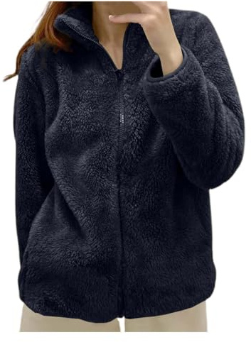 Generico Felpa Pile Donna con Zip Invernale Caldo Sweatshirt Comoda Taglie Forti Giubbotto Fine Fleece Morbido Autunno Felpe Trekking Pesante Teddy Casual Sportiva Cerniera Giacca Natale