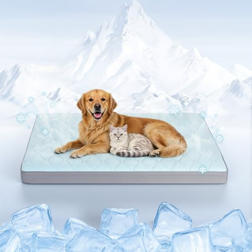 Tivray Q-Max>0,4 Lettino Rinfrescante per Cani, 44 x 32 Lettini Ortopedici per Cani Grande, Tappetino Rinfrescante Impermeabile per Animali Domesticicon Rivestimento Rimovibile e Lavabile, Blu