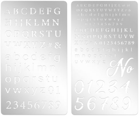 NBEADS 2 Pcs Metal Engraving Stencils, 304 Stainless Steel Number Letter Template Journal Stencils for Engraving Pyrography Metal Wood Burning Glass Lettering Journaling DIY Drawing