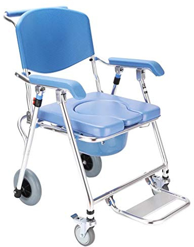 Piegato Doccia Sedia Da Toilette,Sedia A Rotelle per Toilette,Gli Anziani Toilette con Ruote,Materiale Addensato Carico 150 kg(330 libbre) Ruota Anteriore Girevole a 360 ° con Freno