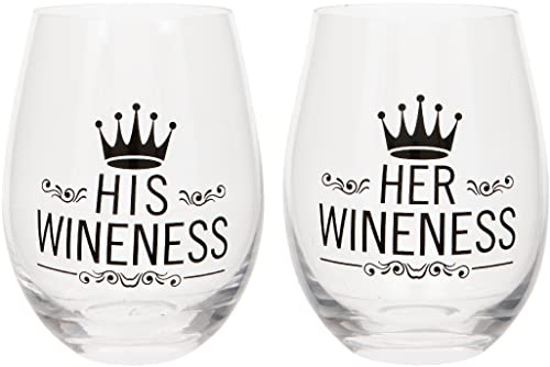 Set di due bicchieri senza stelo His Wineness, Her Wineness 530 ml, in confezione regalo
