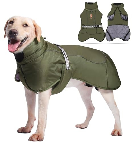 ALLSOPETS Cappotto Invernale per Cani Taglia Media e Grande, Riflettente e Antivento, Giacca Calda con Cintura Regolabile e Anello a D per Guinzaglio (Verde Militare, 4XL)