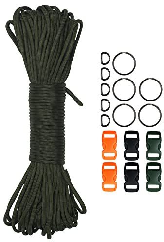 Dondeen Paracord 4mm 30m Olivgrün, Paracord 550 Nylon Fallschirmschnur Schnur mit 7 Kernsträngen Reißfest und Langlebig (Olivgrün, 4mm x 30m)