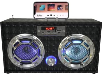 Retro Boombox Bluetooth Speaker, Music Player, USB & LED Lights