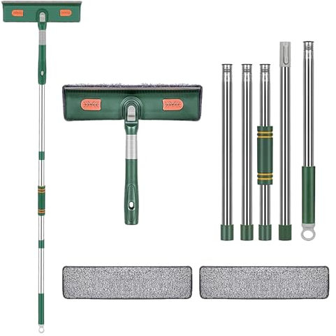 IULONEE Professioneller Fensterwischer Reiniger Teleskop Fensterwaschanlage 2 In 1 Professioneller Fensterabzieher Glasreinigungswerkzeuge Für Badzimmer Fliesen Wand Küche Und Badwanne (Grüner)