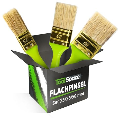 ToolSpace Platta borstar - 25/36/50 mm borstset - Syntetiska borst med en blandning av naturliga borst - Ergonomiskt plasthandtag - Professionell målning blir lätt.
