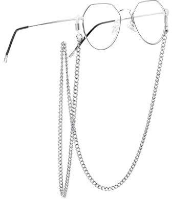 ChainsPro Chaîne de Lunettes Femme-Lunettes en Chaîne Cordon Pour Lunettes - Acier Inoxydable Chaîne Maille 4mm Cubaine de Miami pour Lunettes 71cm Argenté,Chaîne Lunettes Solide