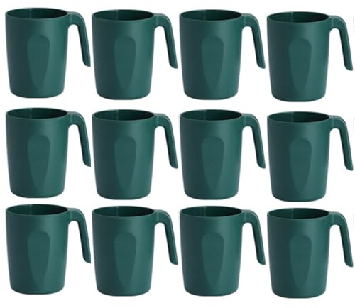 BSTMOME Plastic Coffee Mugs Set of 12, Multi-use Plastic Cups with Handles 15oz, Reusable Water Cup, Easy to Carry, Great for Home, Garden, Picnic, Camping, Outdoor (Green)