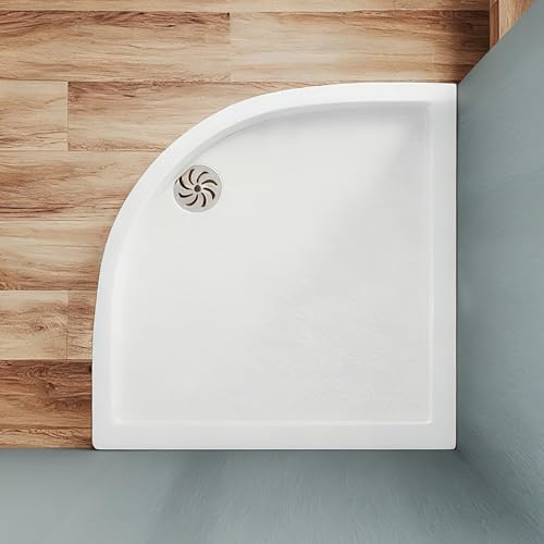 SUNXURY Piatto doccia a forma semicircolare, 90 x 90 cm, piatto doccia curvo, piatto doccia antiscivolo, raggio 550 mm, con copertura in acciaio inox