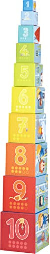 HABA 304238 - Stapelwürfel Feuerwehr, Turm zum Stapeln aus 10 Würfeln, Bausteine aus Pappe mit bunten Feuerwehr-Motiven, Babyspielzeug ab 12 Monaten